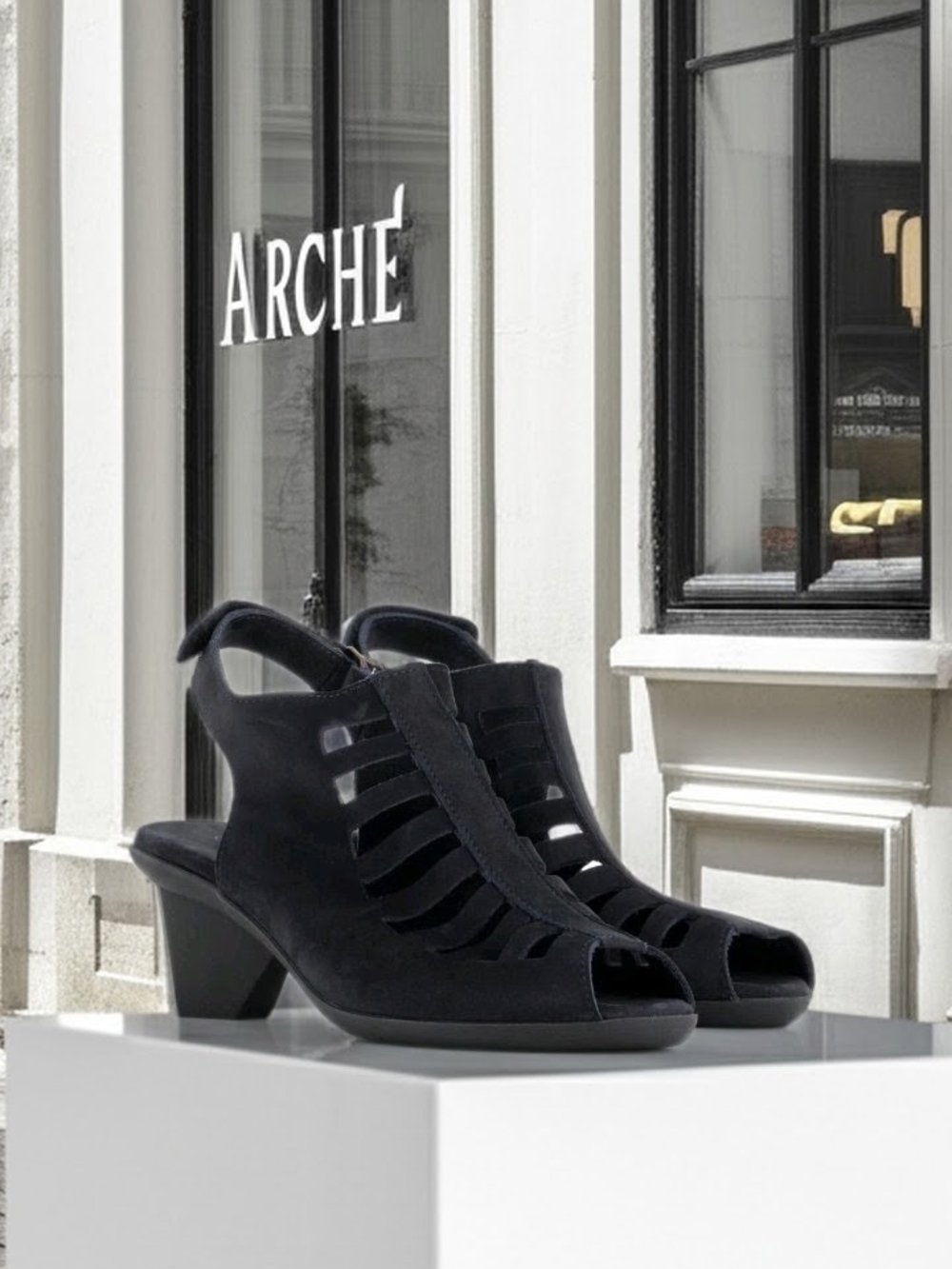 Arche Black Suede Cutout Slingback Heeled Sandals